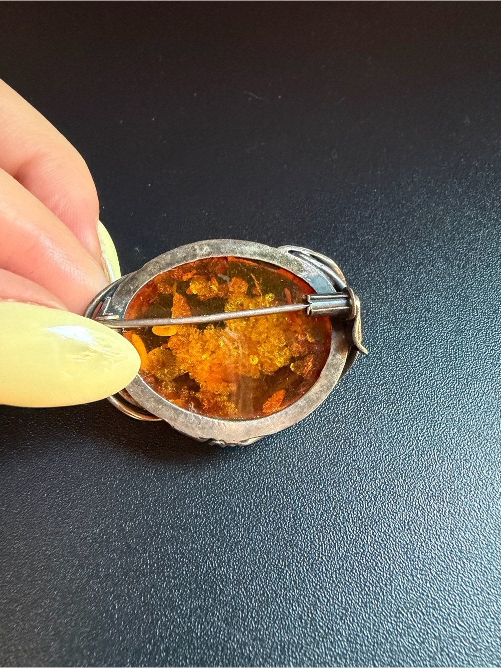Artisan Vintage Amber Brooch with 925 Silver Wire Wrap - Picture 2 of 5